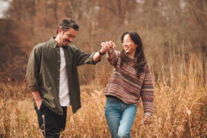 Couple walking through Tyler State Park in Bucks County