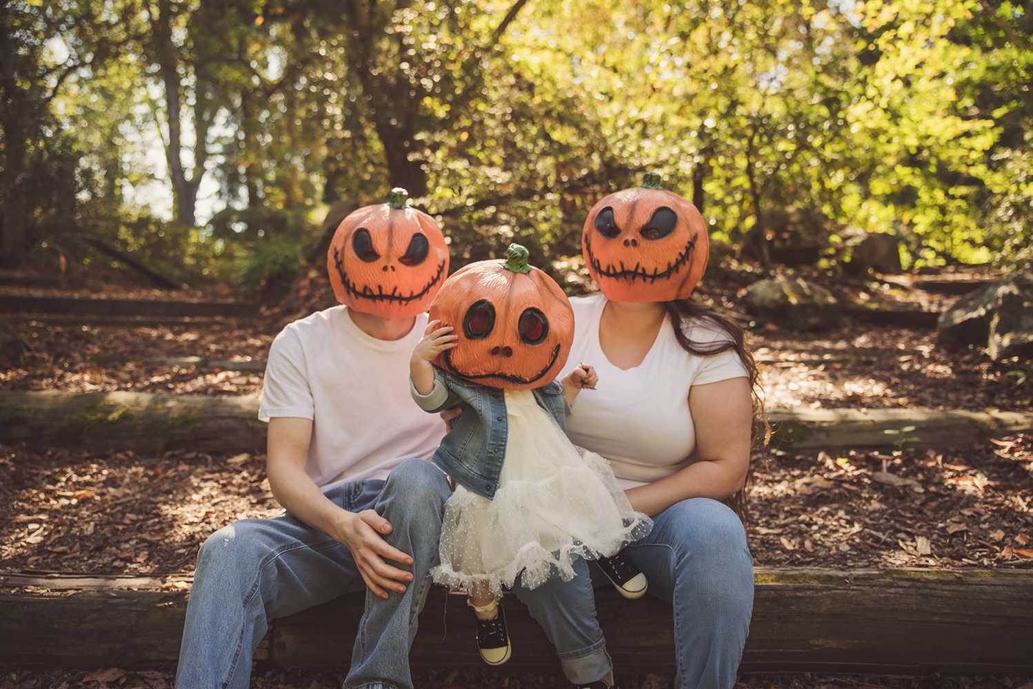 Fun fall portrait session with pumpkin masks