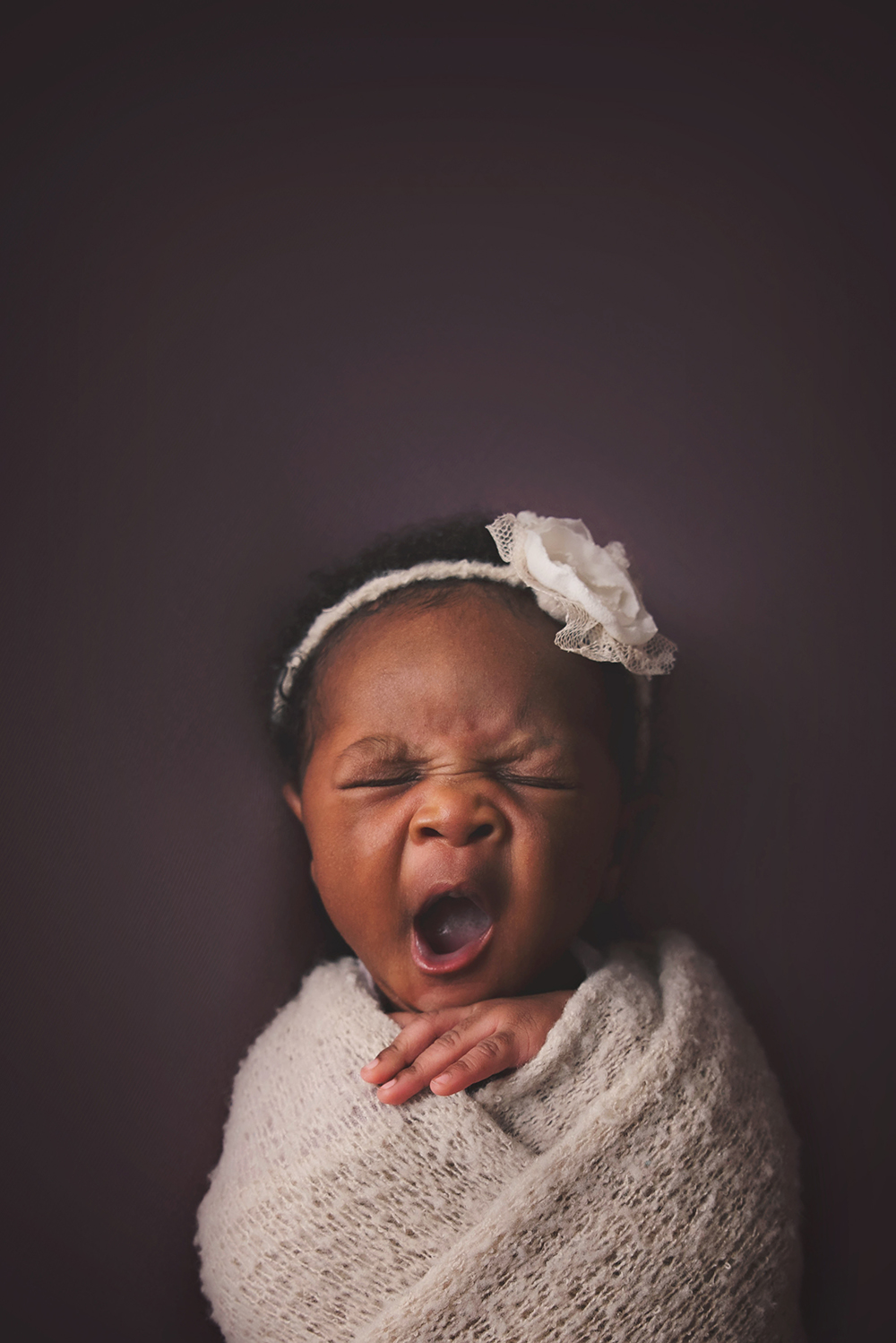yawning newborn portrait capture in Bucks County, PA