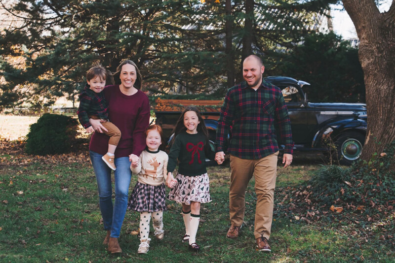 Candid outdoor holiday family photo in Yardley Pennsylvania