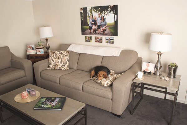 family living room with canvas prints on the wall