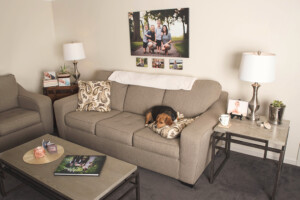 family living room with canvas prints on the wall