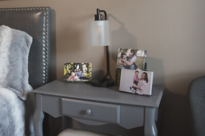 bedroom night stand with a set of 3 premium canvas prints