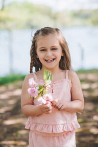 Spring family portraits in the glowing evening light at Core Creek Park in Bucks County PA